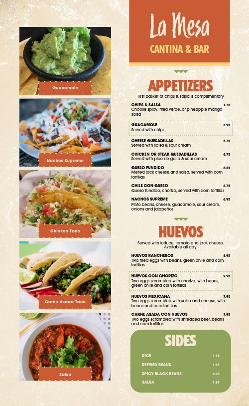 Cantina Bar Mexican Menu Design Template by MustHaveMenus