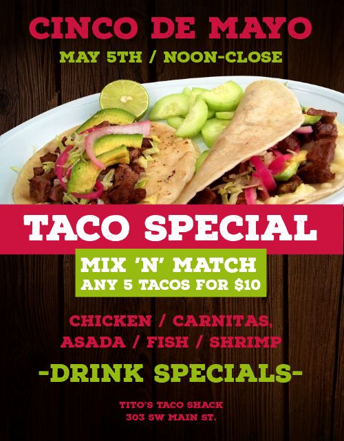 Cinco De Mayo Taco Specials Flyer