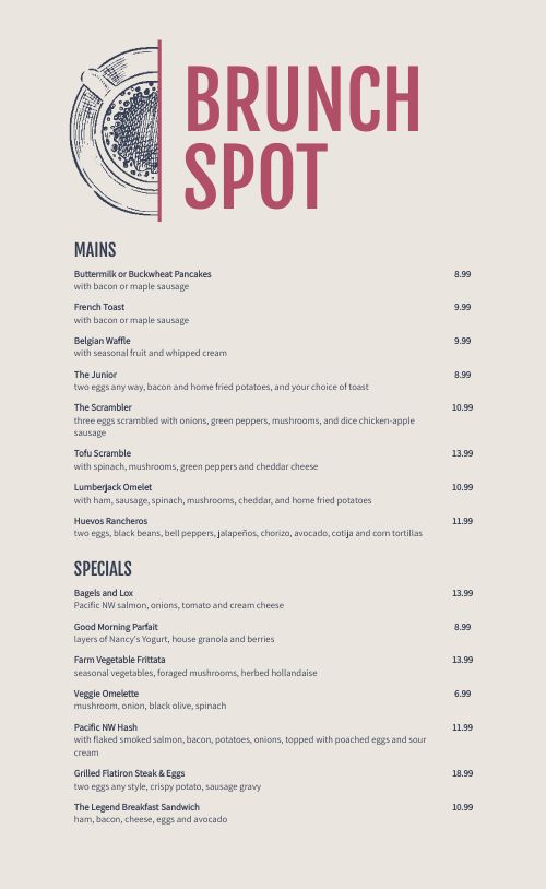 Brunch Spot Menu Design Template by MustHaveMenus