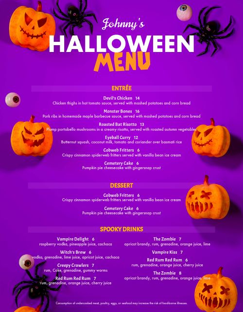 Purple Halloween Menu