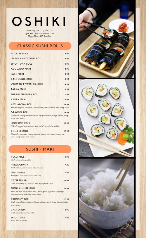 Sushi Rolls Japanese Menu