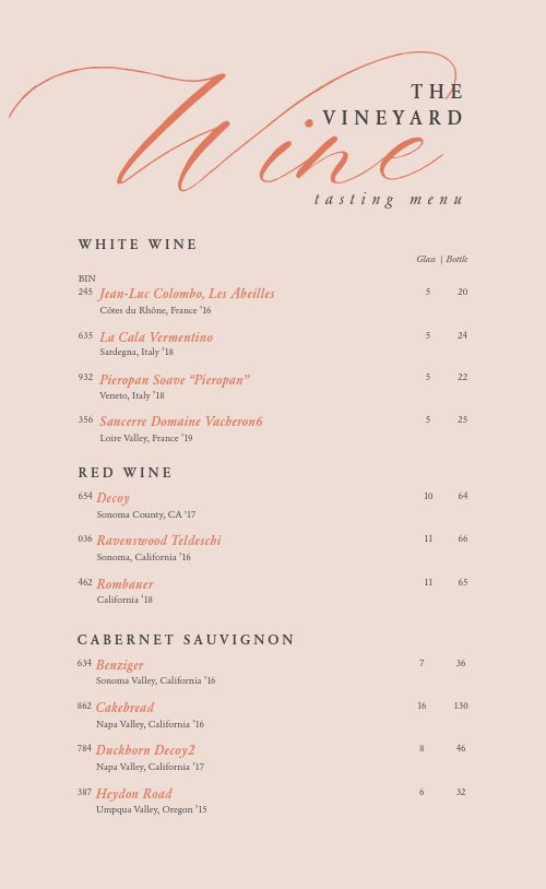 Traditional Wine Tasting Menu page 1 preview