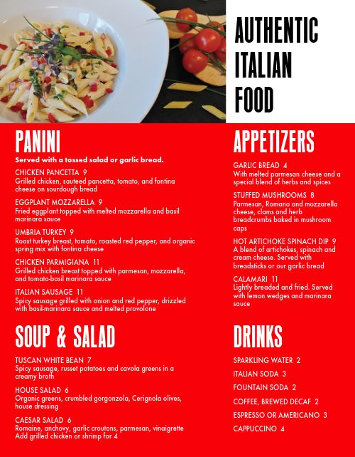 Homemade Italian Menu page 1 preview