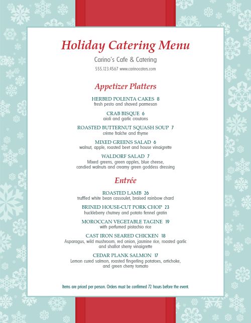 Holiday Party Catering Menu