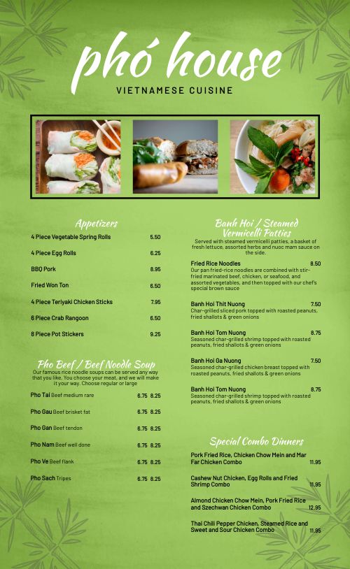 Pho menu outlet