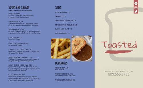 Toast Diner Takeout Menu