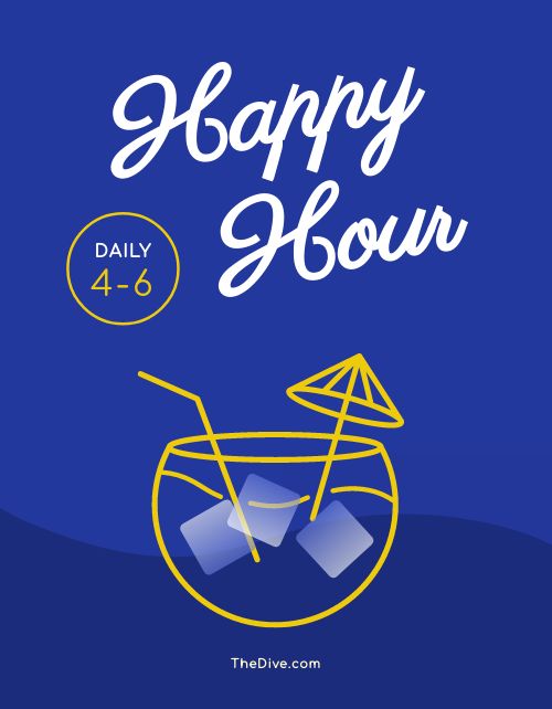 Blue Daily Happy Hour Flyer page 1 preview