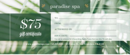 Natural Spa Gift Certificate 