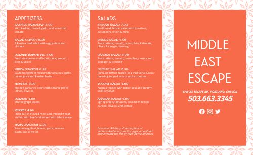 Example Middle Eastern Takeout Menu