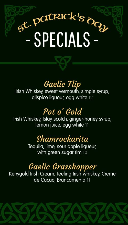 Vertical St Patricks Day Celtic Digital Menu