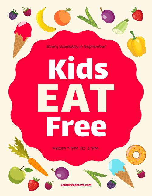 Colorful Kids Eat Free Flyer