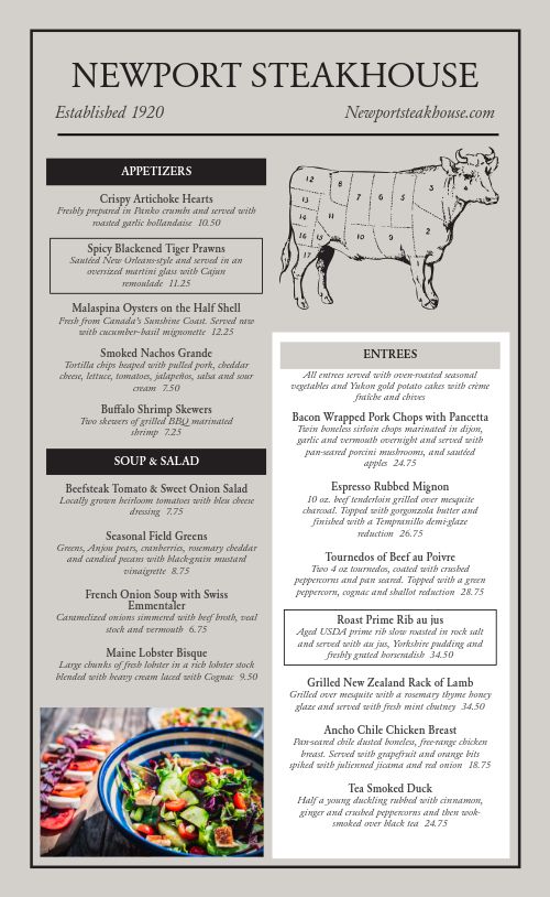 Basic Steakhouse Menu page 1 preview