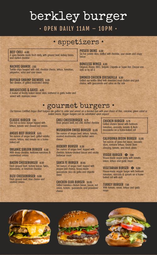 Cork Burger Menu page 1 preview