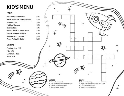 Crossword Puzzle Kids Menu Template by MustHaveMenus