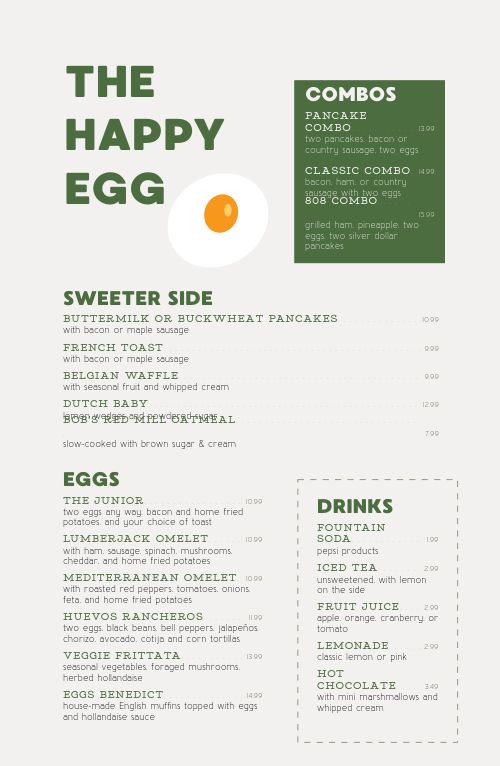 Sunny Side Breakfast Tabloid Menu page 1 preview