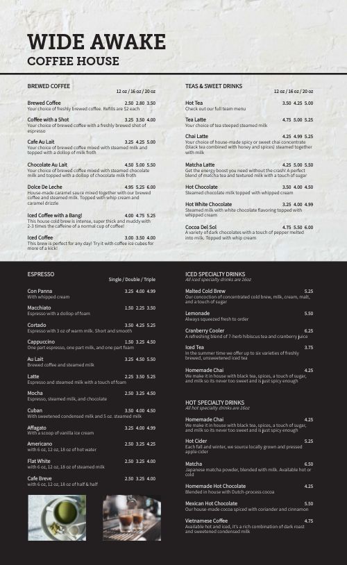 Granite Coffee Menu Design Template by MustHaveMenus