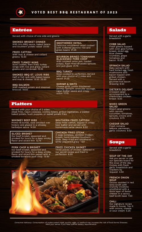 Wood Fire BBQ Menu page 2 preview