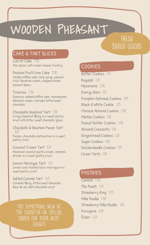 Baked Goods Bakery Menu page 1 preview