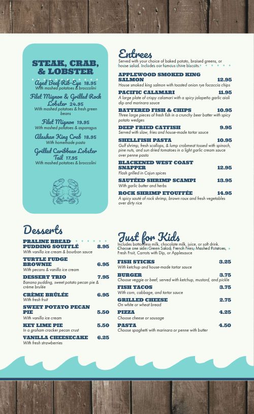 Seafood Dinner Menu page 2 preview