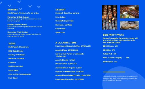 Artistic Blue Catering Takeout Menu page 2 preview