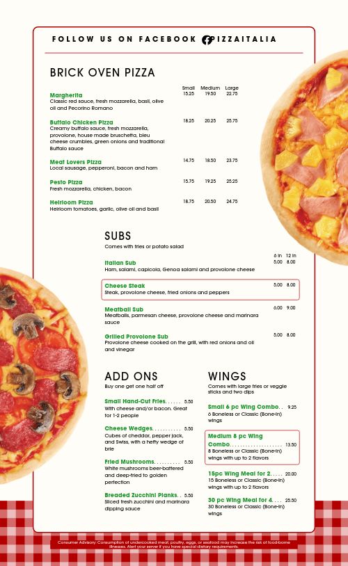 Cozy Plaid Pizza Menu page 2 preview