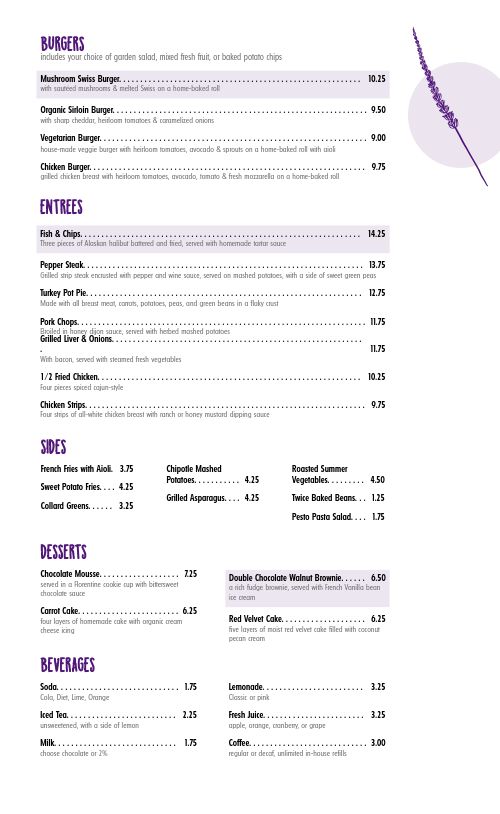 Conservative Lavender Cafe Menu page 2 preview