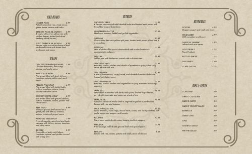 Middle Eastern Food Takeout Menu
