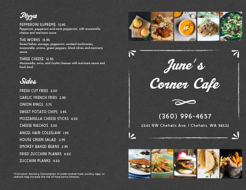 American Collage Bifold Takeout Menu page 1 preview