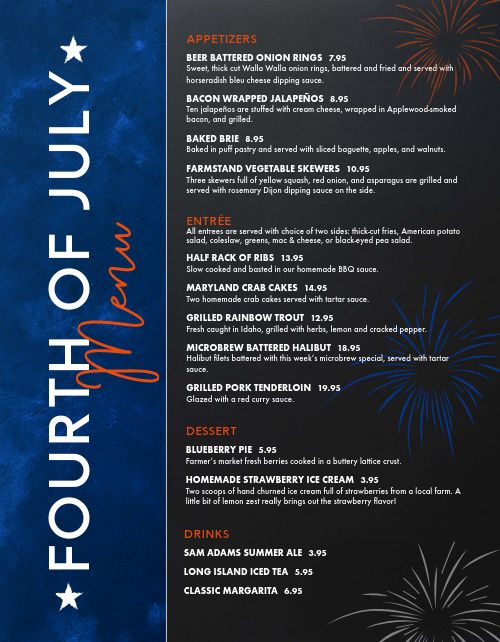 Classic 4th of July Menu page 1 preview