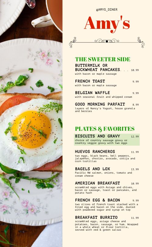 Toasty Breakfast Menu page 1 preview