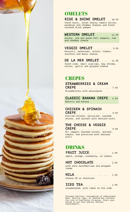 Toasty Breakfast Menu page 2 preview