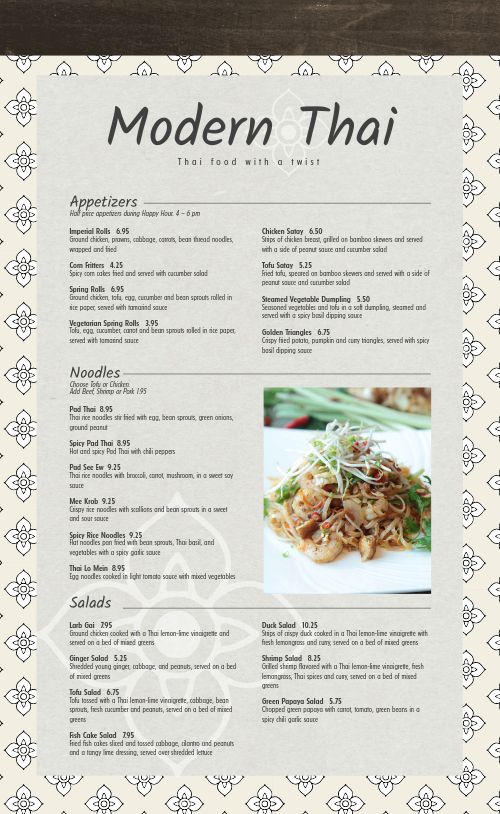 Sample Thai Menu page 1 preview