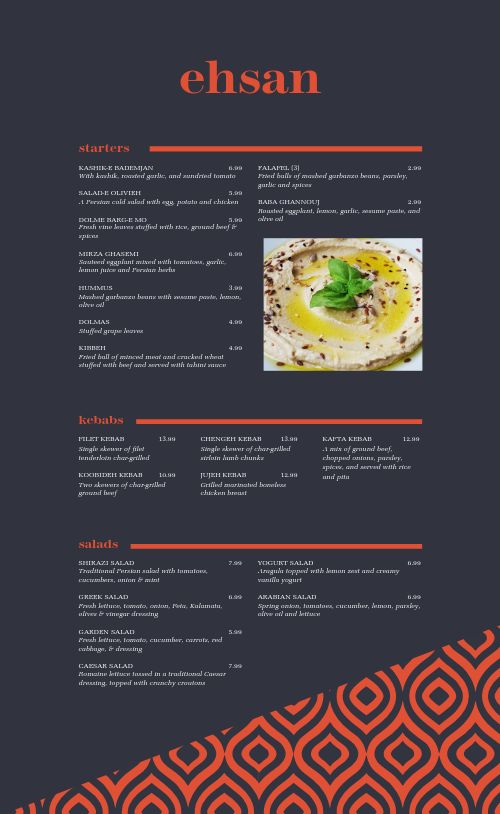 Blue Middle Eastern Menu page 1 preview