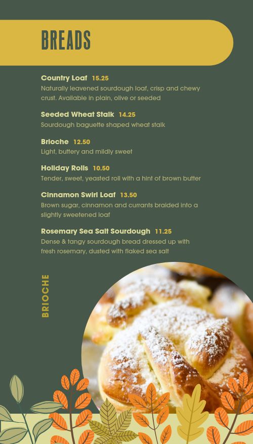 Foliage Baked Goods Tall Digital Menu Board