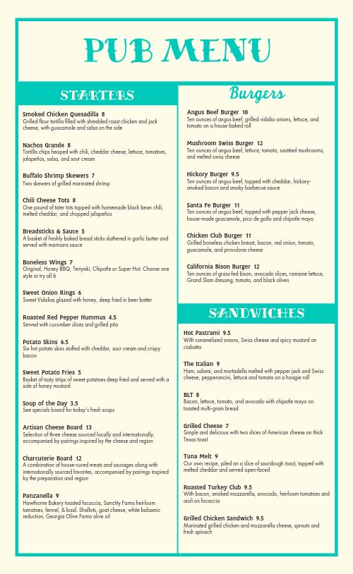 Simple Bright Pub Menu Design Template by MustHaveMenus