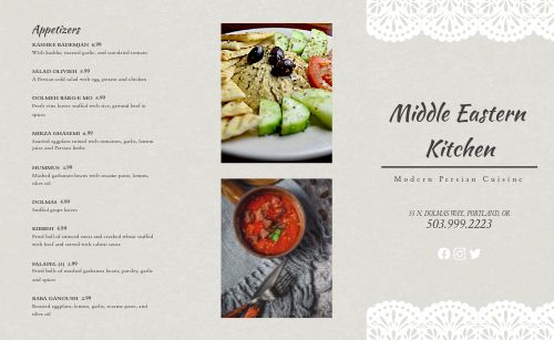 Upscale Middle Eastern Takeout Menu page 1 preview