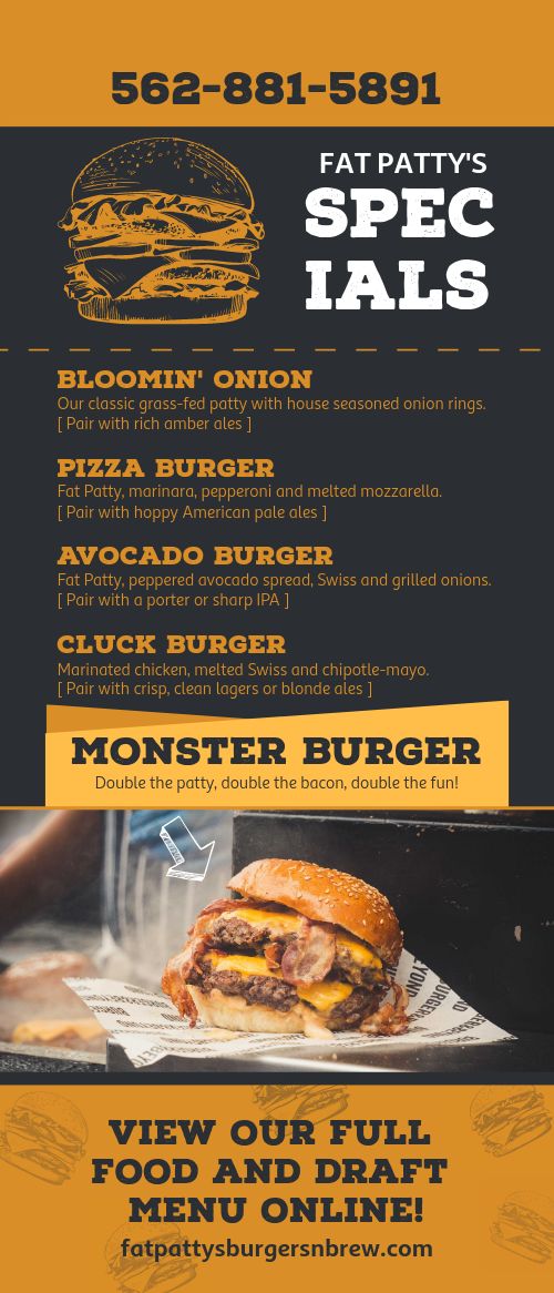 Burgers and Brews Rack Card