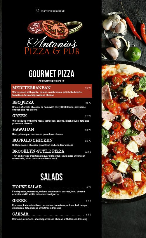 Modern Pizza Pub Menu page 1 preview