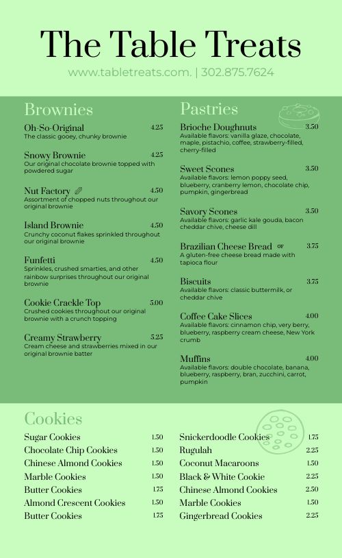 Green Dessert Menu page 1 preview