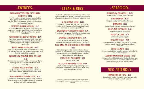 Bold Steakhouse Meat Takeout Menu