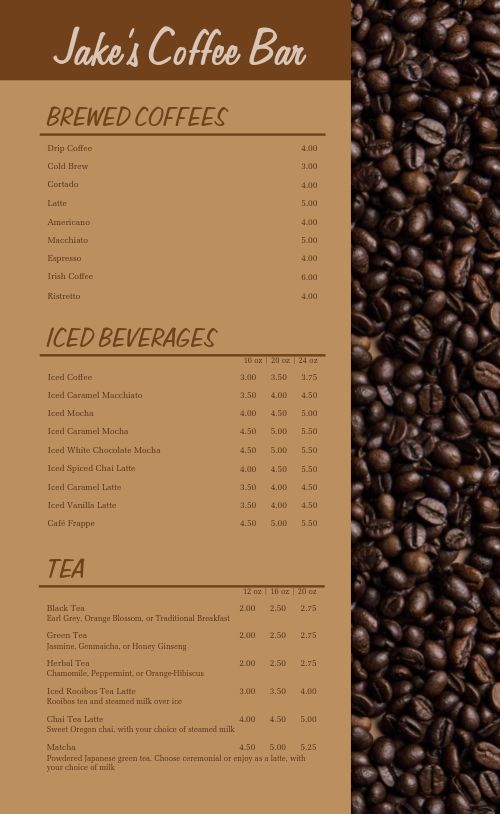 Coffee Bar Menu Design Template by MustHaveMenus