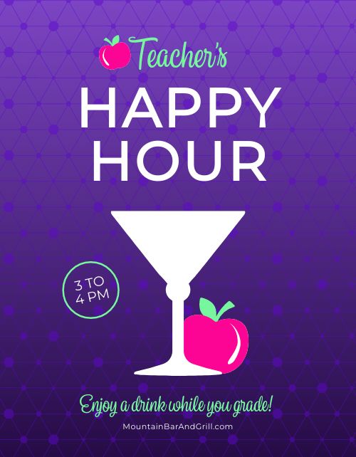 Purple Teacher Happy Hour Flyer