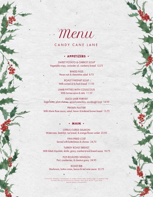 Christmas Ivy Menu Design Template by MustHaveMenus