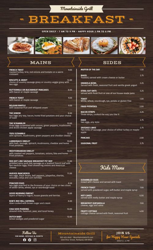 Wood Breakfast Menu Design Template by MustHaveMenus