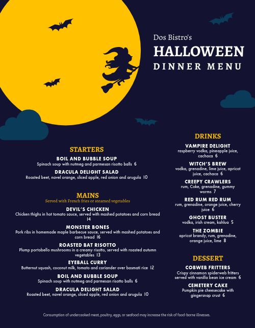 Halloween Holiday Dinner Menu Design Template by MustHaveMenus