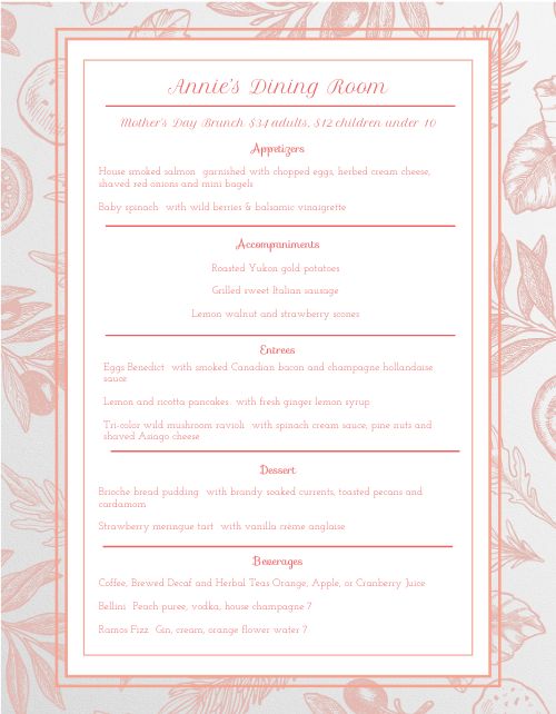 Red Mothers Day Menu