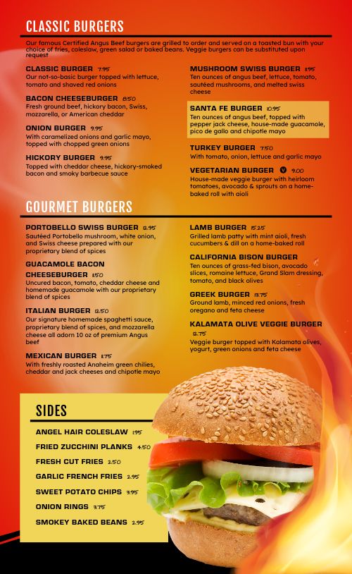 Flaming Hot Burger Menu page 2 preview